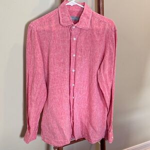 Men's Pink Linen Button-Up Shirt